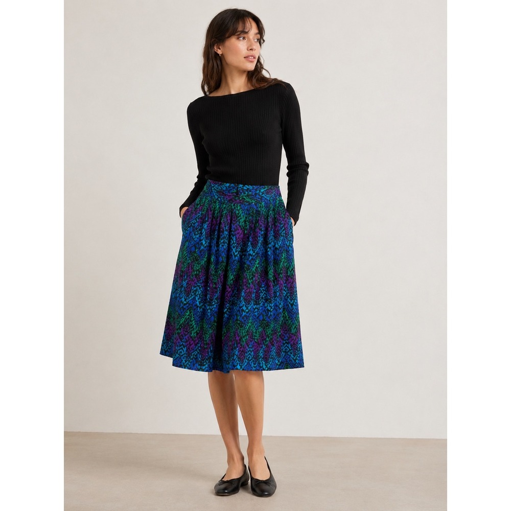 Casablanca Midi Skirt Women 10 Blue Purple Abstract 80s Vintage Art To Wear Boho